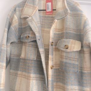 Long Blue, tan & cream Shacket US 8 BRAND NEW